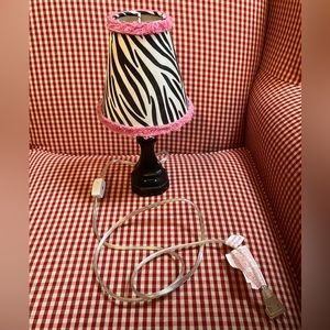 Zebra Striped Mini Lamp With Pink Fuzzy Trim